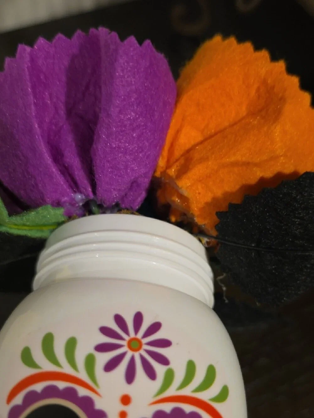 Day of the Dead Sugar Skull Mason Jar Vase with Felt Flowers
